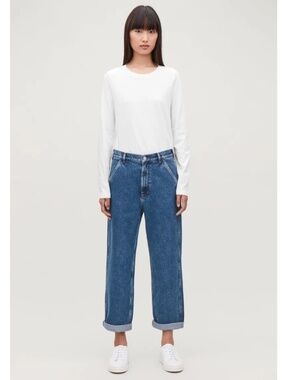 COS Workwear Jeans Low Rise Relaxed Carpenter Cuffed Blue Denim 30